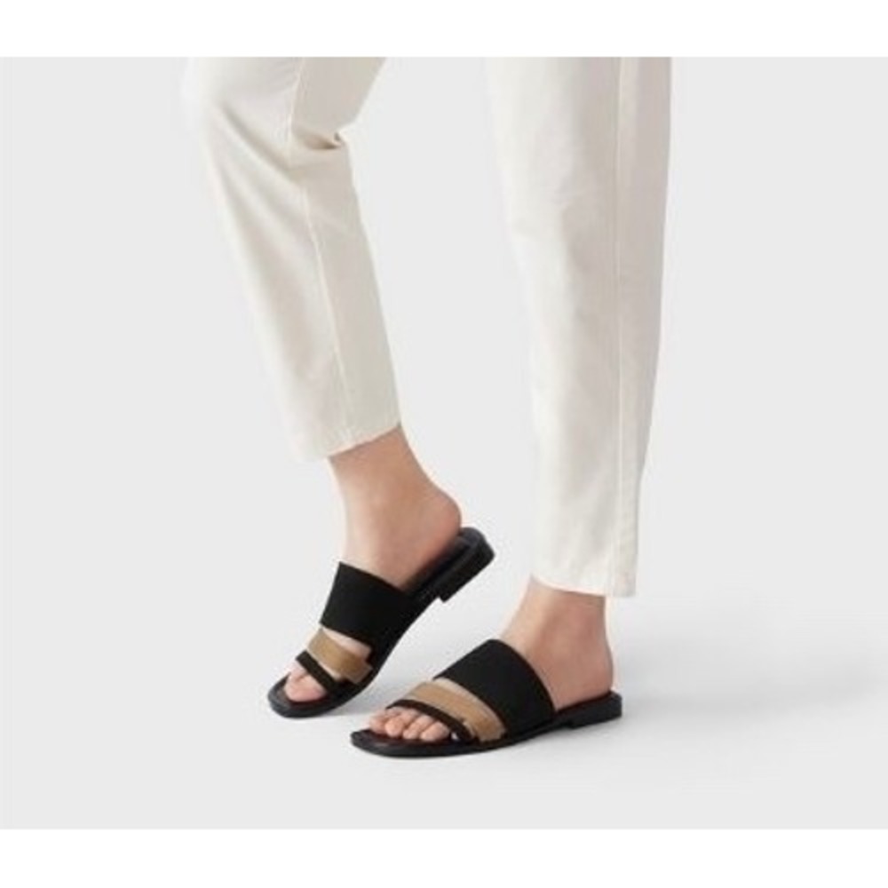 VIVAI Slides Sandals Two-Strap Slip On Square Toe Black Beige EU/42 US/ 10.5